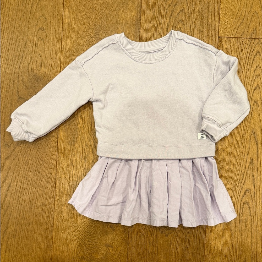 Girls Lavender Layered Sweatshirt Top with Pleated Hem